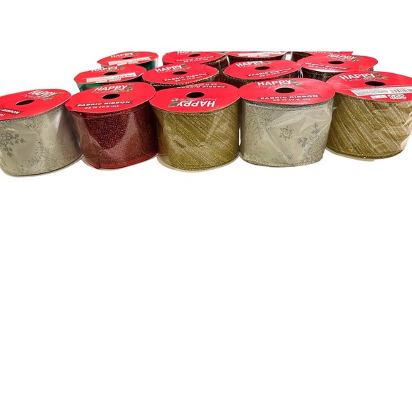 Bundle 13 Christmas Holiday Fabric Ribbons 25ft each - Picture 8 of 16